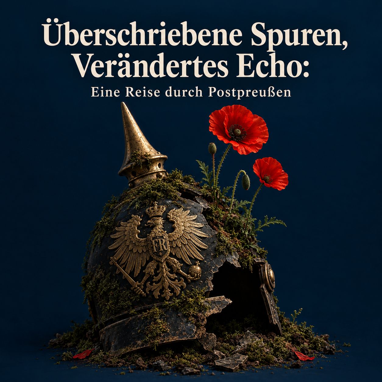 Das Bild zeigt das Titelbild des Podcasts "Überschriebene Spuren, verändertes Echo. Eine Reise durch Postpreußen"