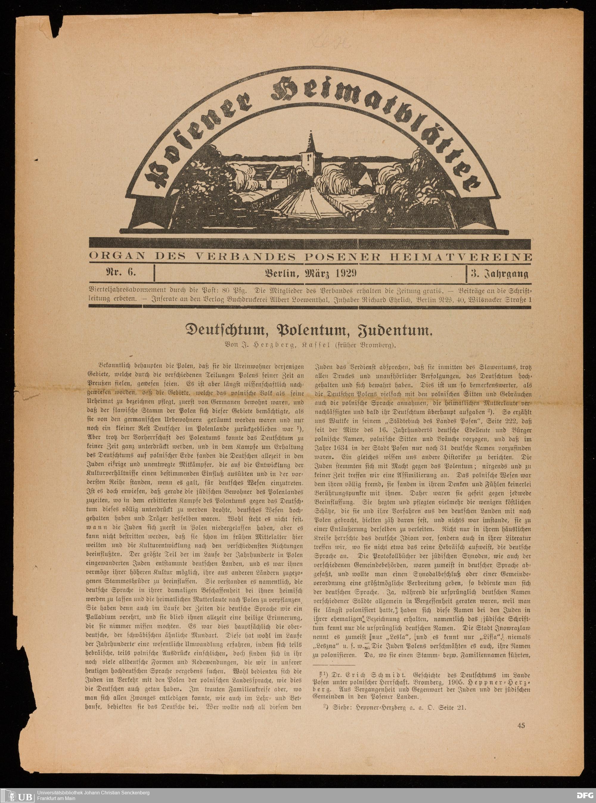 Ein altes Zeitungsbild von dem Posener Heimatblatt aus dem Jahr 1929