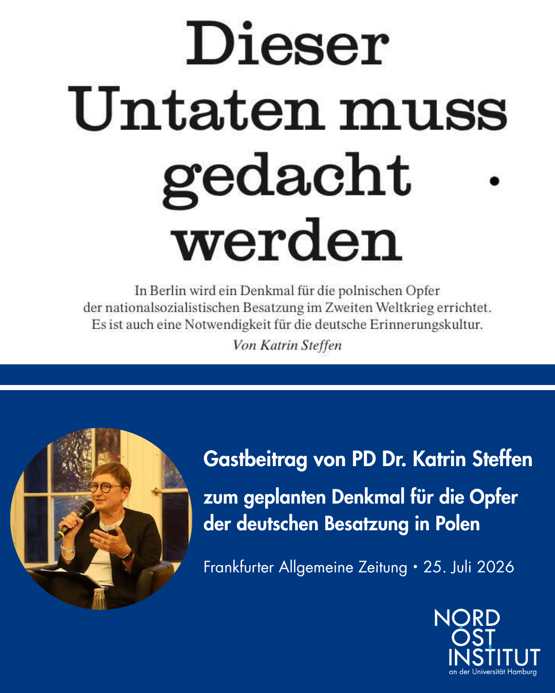 Das Bild zeigt einen Ausschnitt des Gastbeitrags sowie ein Foto von Katrin Steffen